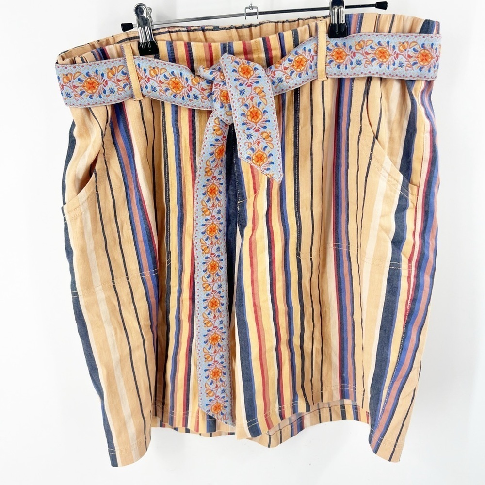 ✅ Soft Surroundings Women’s Summer Breeze Shorts Striped Belted Size X-LARGE
